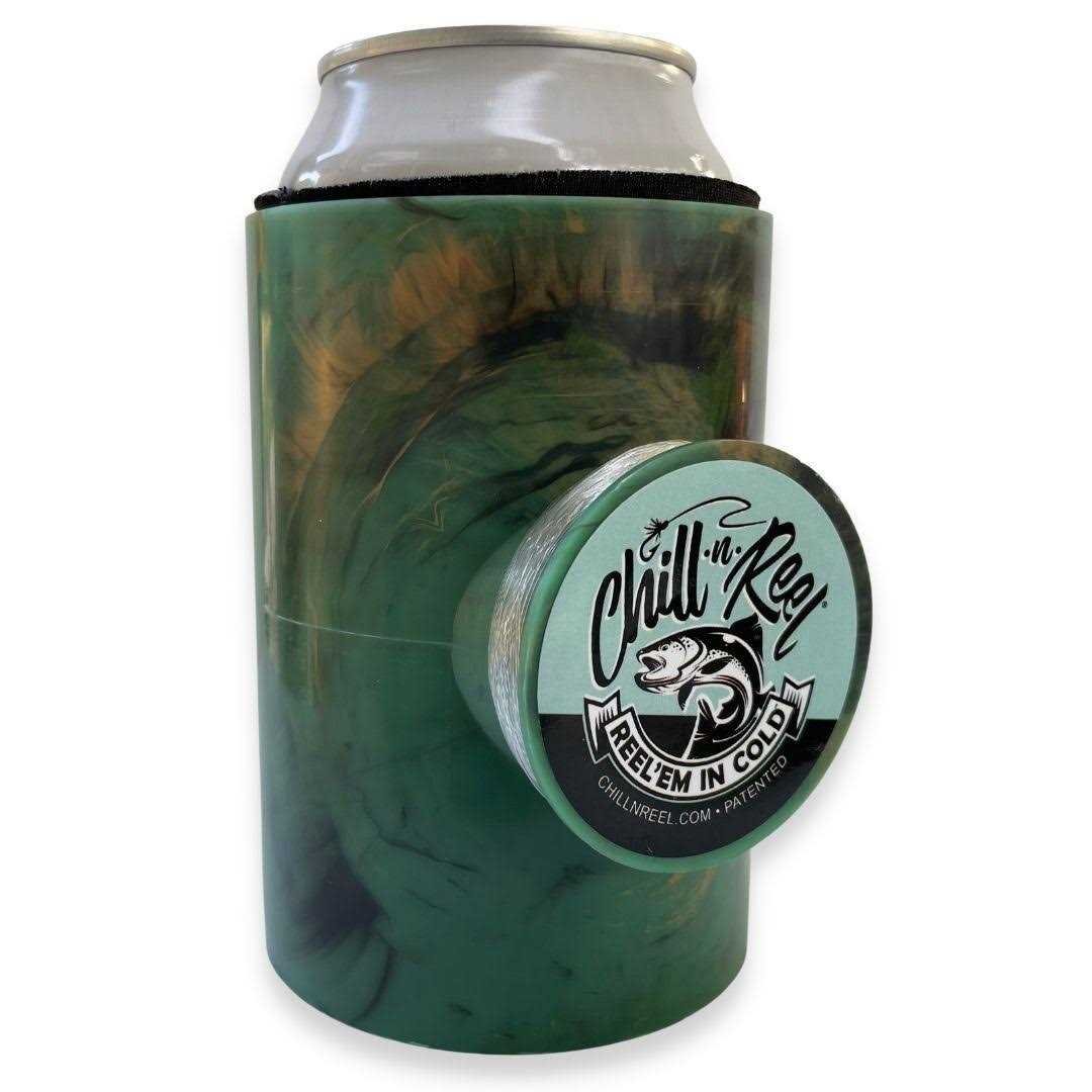 5E963BF2-A3F5-230F-28FA-F9F800515483.jpg Chill-N-Reel Fishing Can Cooler Hard Shell Drink Holder with Hand Line Reel Attached - Image 1