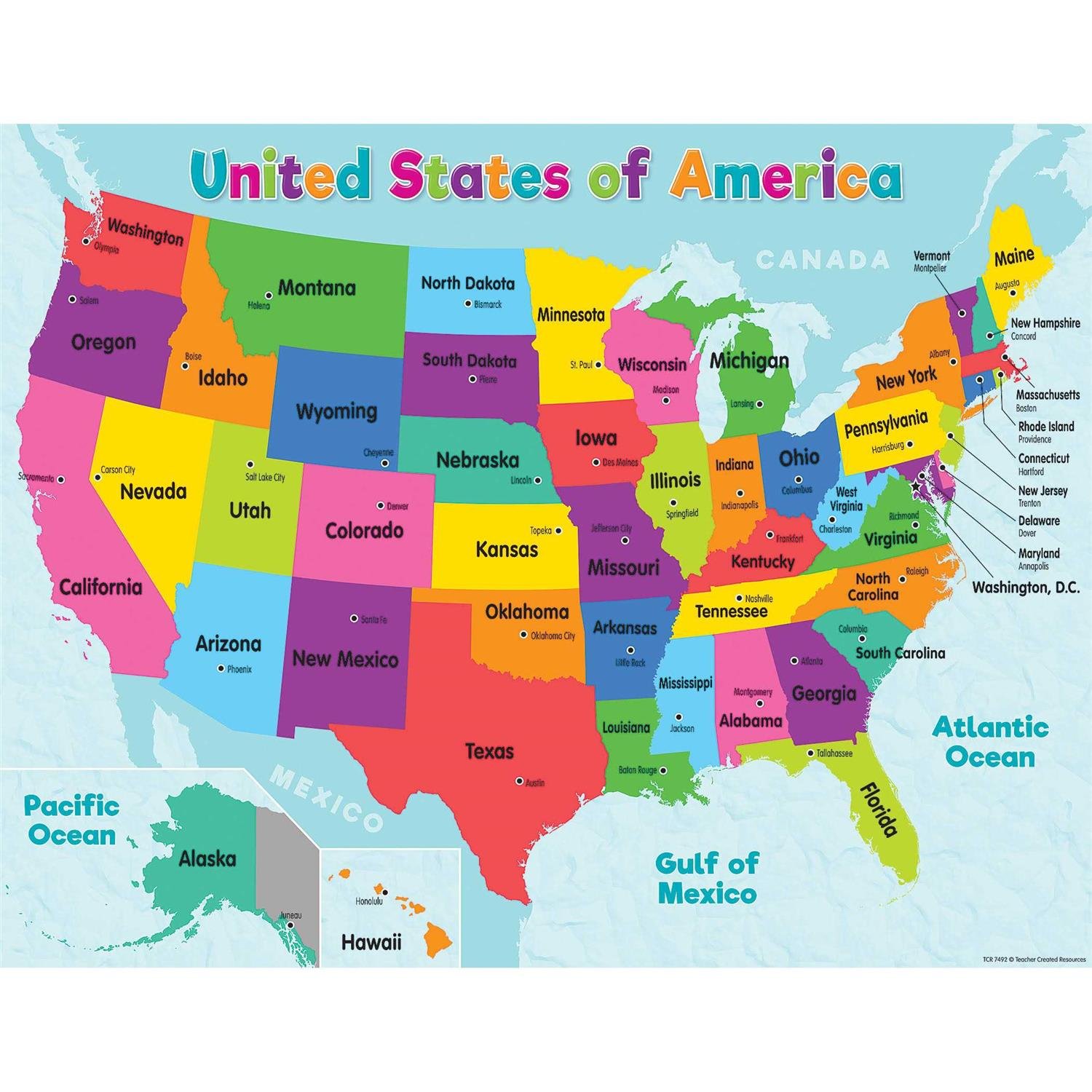 6663D6A0-D57B-A29F-7A27-151BCBA8678E.jpg Teacher Created Resources Colorful United States of America Map Chart - Image 1